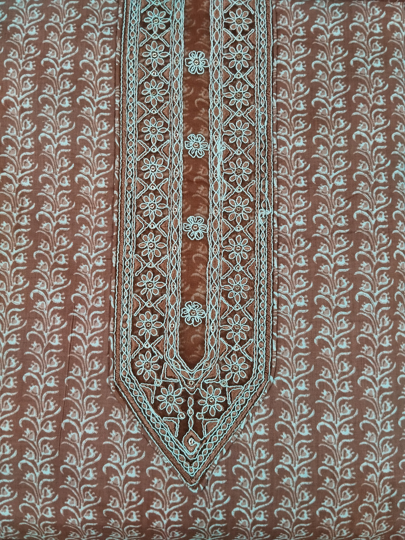 Sublime W Pure Cotton Embroidered, Printed Salwar Suit Material – Brown-S – view 4