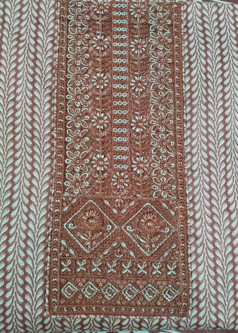 Sublime W Pure Cotton Embroidered, Printed Salwar Suit Material () – Brown – view 4