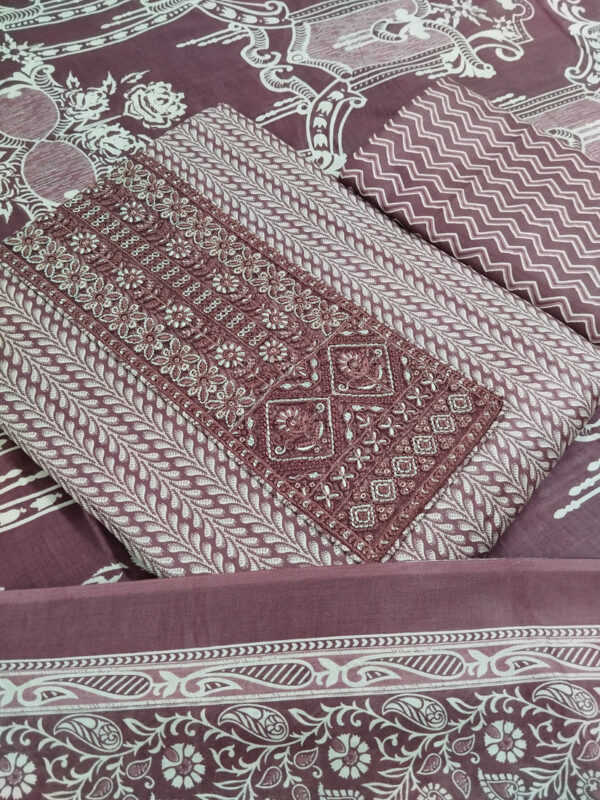 Sublime W Pure Cotton Embroidered, Printed Salwar Suit Material () – Dark Brown