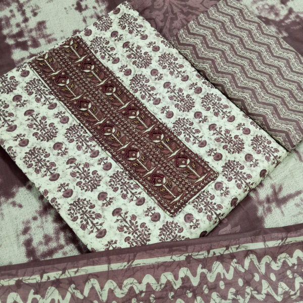 Sublime W Pure Cotton Embroidered, Printed Salwar Suit Material () – Dark Brown