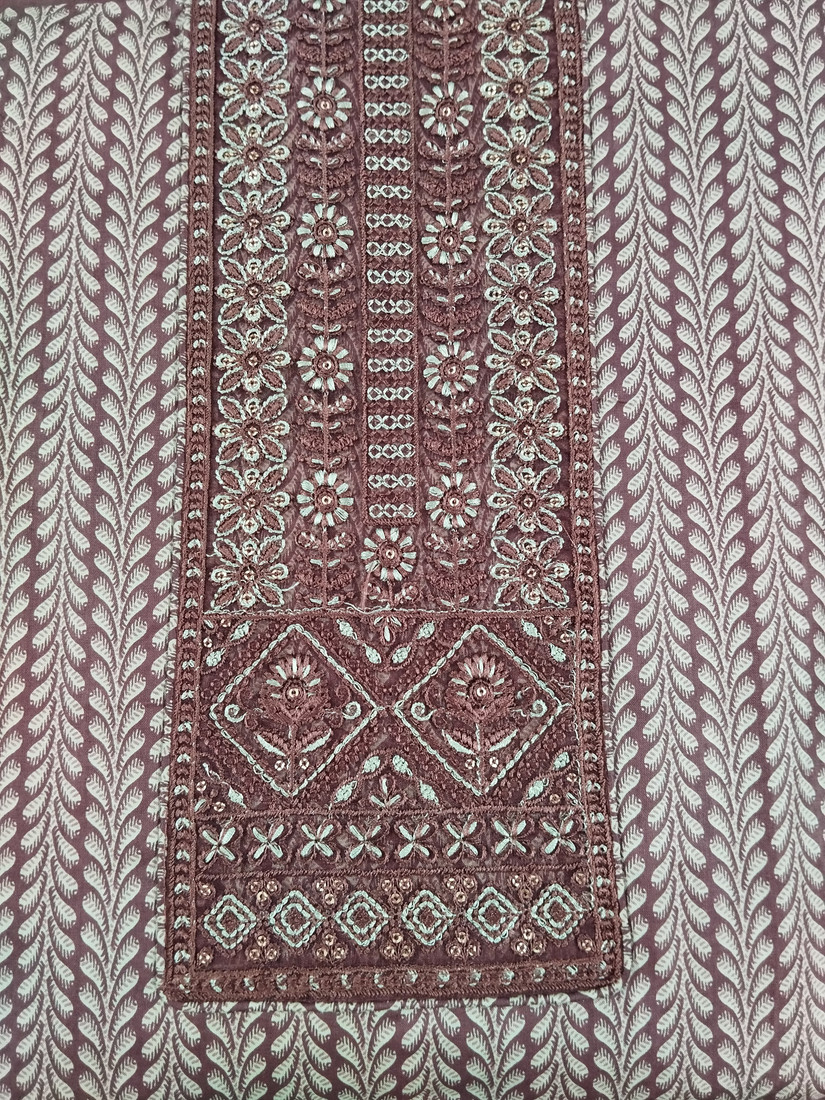 Sublime W Pure Cotton Embroidered, Printed Salwar Suit Material () – Dark Brown – view 4