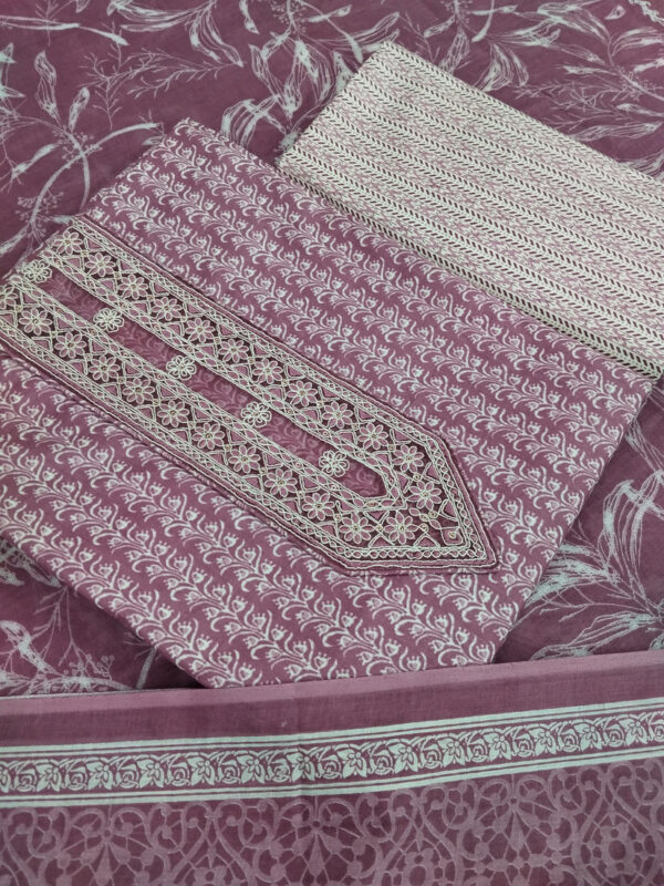 Sublime W Pure Cotton Embroidered, Printed Salwar Suit Material – Mauve