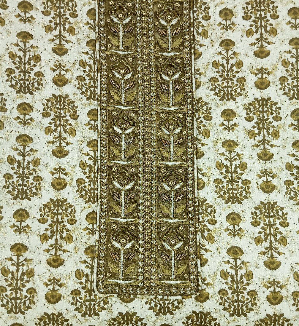 Sublime W Pure Cotton Embroidered, Printed Salwar Suit Material – Mehandi – view 5