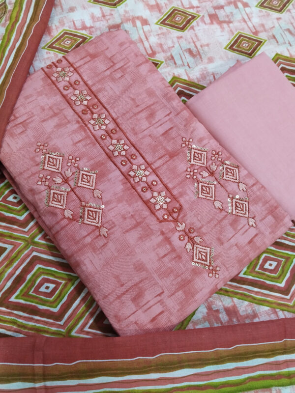 Sublime W Pure Cotton Embroidered, Printed Salwar Suit Material () – Pink