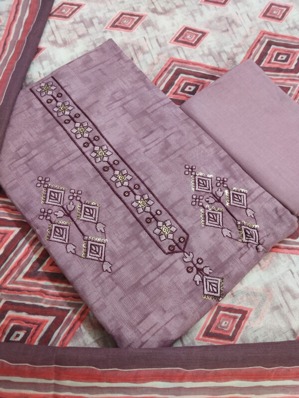 Sublime W Pure Cotton Embroidered, Printed Salwar Suit Material () – Purple