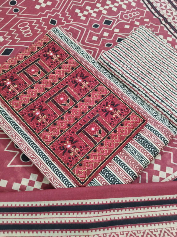 Sublime W Pure Cotton Embroidered, Printed Salwar Suit Material – Red