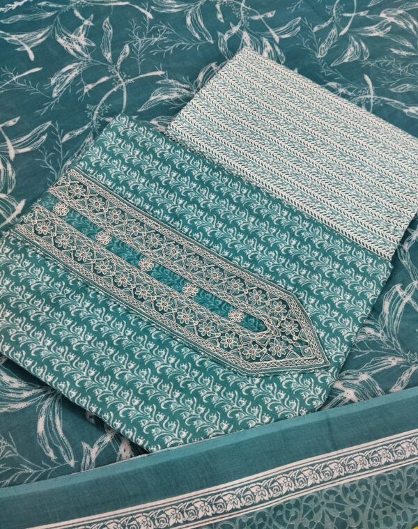 Sublime W Pure Cotton Embroidered, Printed Salwar Suit Material – Teal