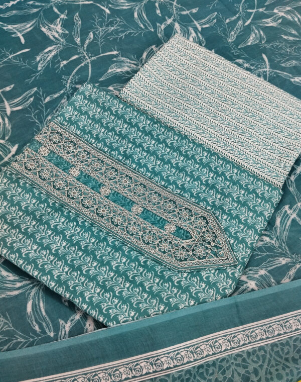 Sublime W Pure Cotton Embroidered, Printed Salwar Suit Material – Teal