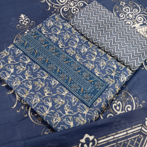Sublime W Pure Cotton Embroidered Salwar Suit Material () – Blue