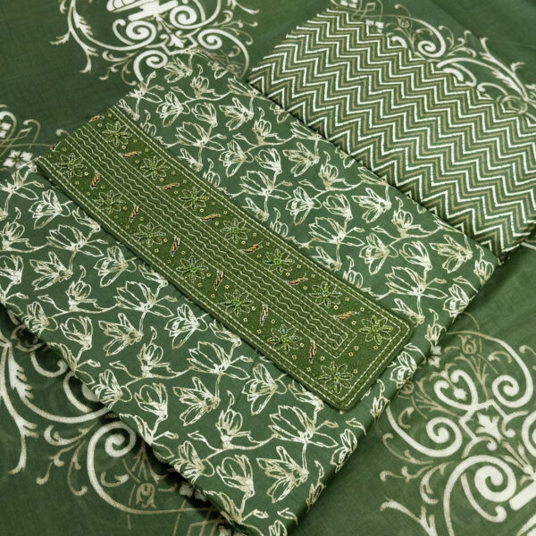 Sublime W Pure Cotton Embroidered Salwar Suit Material – Dark Green