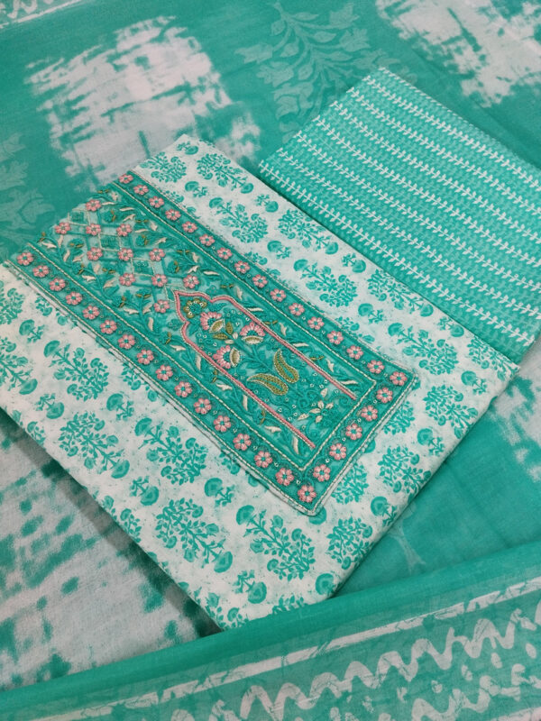 Sublime W Pure Cotton Embroidered Salwar Suit Material – Green