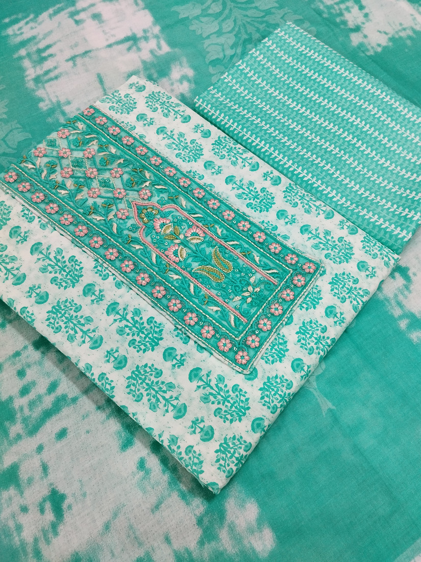 Sublime W Pure Cotton Embroidered Salwar Suit Material – Green – view 2