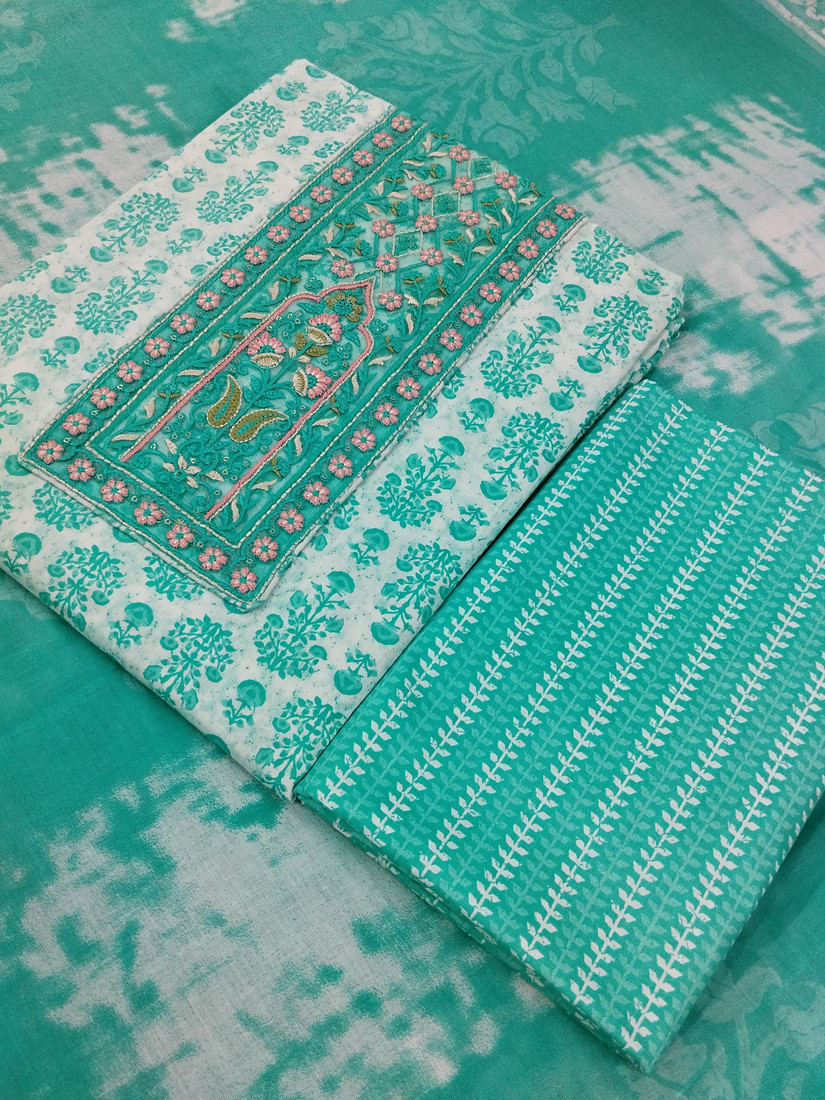 Sublime W Pure Cotton Embroidered Salwar Suit Material – Green – view 3