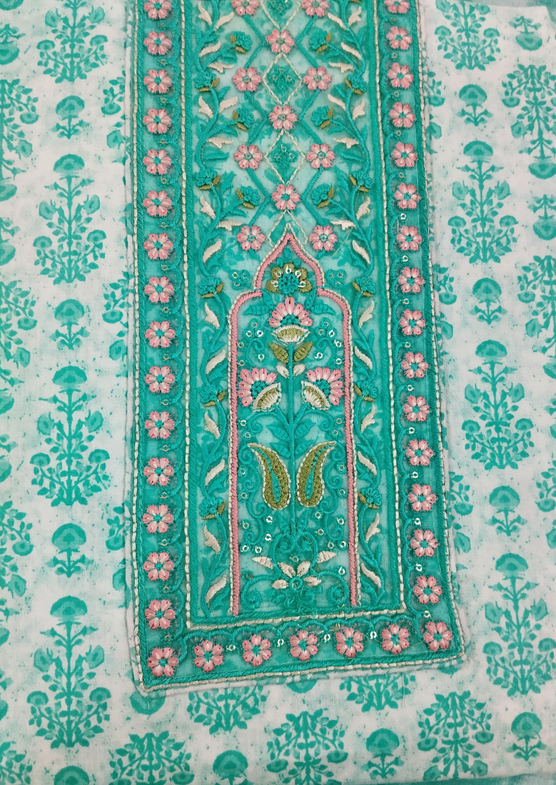 Sublime W Pure Cotton Embroidered Salwar Suit Material – Green – view 4