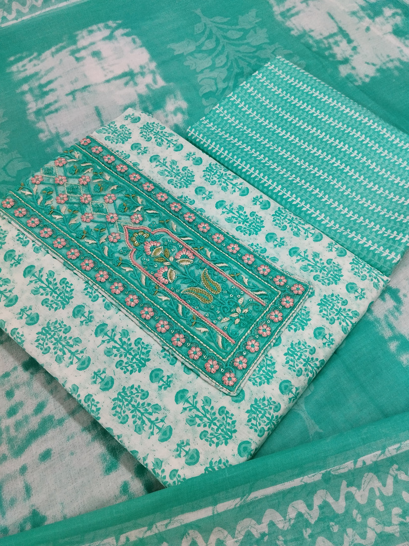 Sublime W Pure Cotton Embroidered Salwar Suit Material – Green – view 5