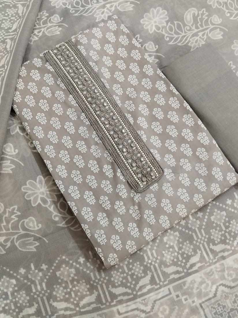 Sublime W Pure Cotton Embroidered Salwar Suit Material () – Grey