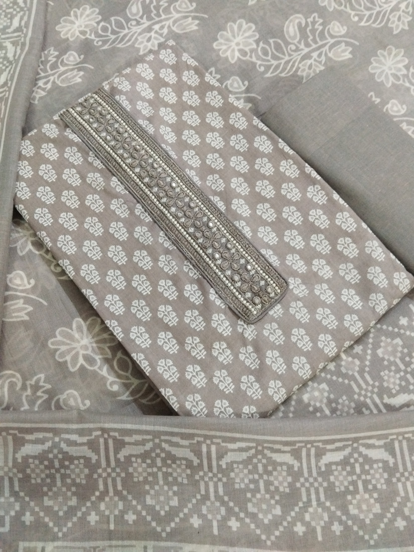Sublime W Pure Cotton Embroidered Salwar Suit Material () – Grey – view 2