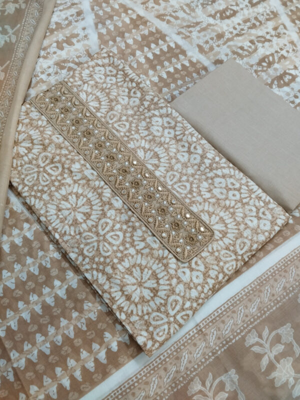 Sublime W Pure Cotton Embroidered Salwar Suit Material – Light Brown