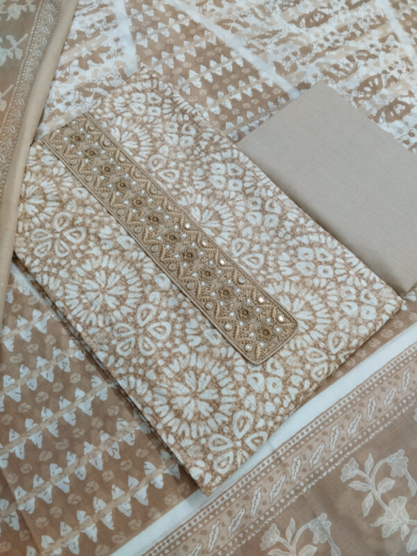 Sublime W Pure Cotton Embroidered Salwar Suit Material – Light Brown