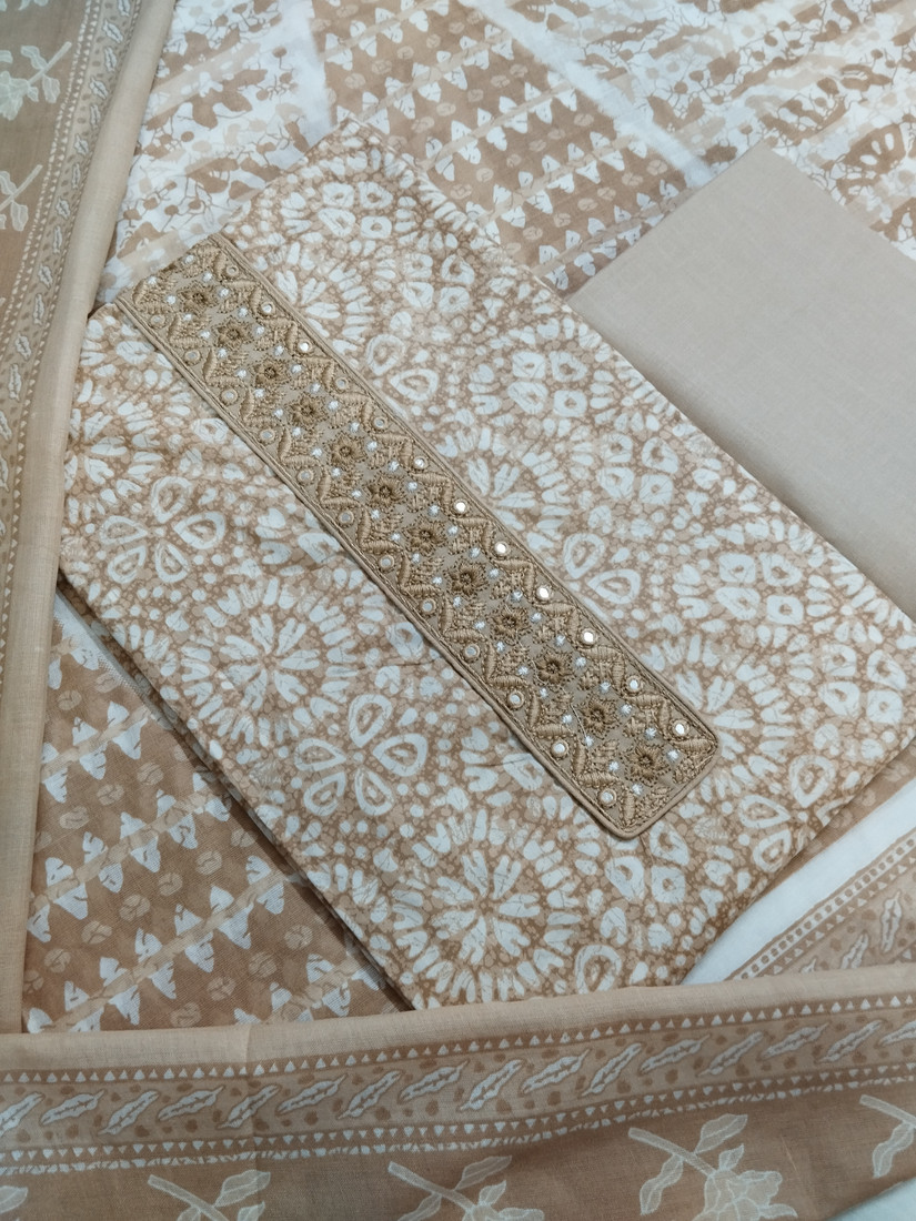 Sublime W Pure Cotton Embroidered Salwar Suit Material – Light Brown – view 2