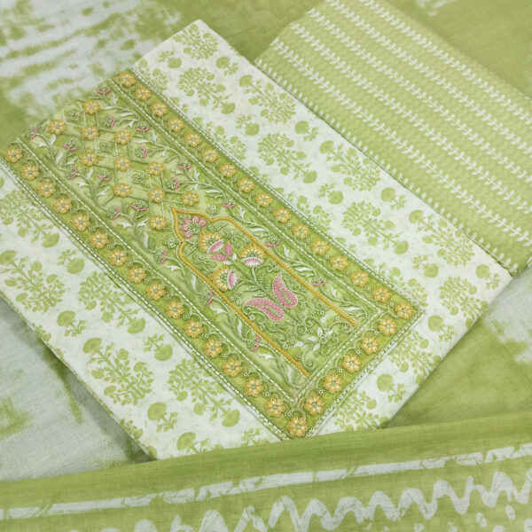 Sublime W Pure Cotton Embroidered Salwar Suit Material – Light Green