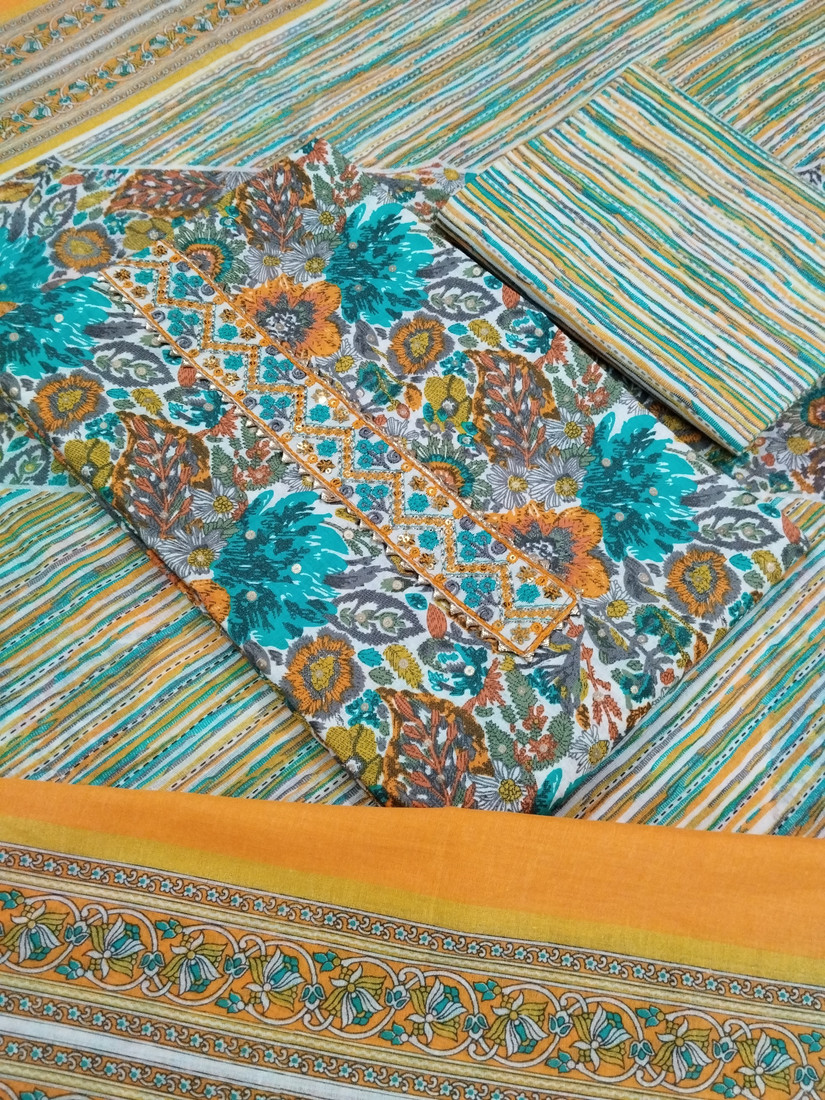 Sublime W Pure Cotton Embroidered Salwar Suit Material – Multicolor