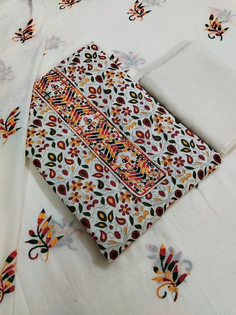 Sublime W Pure Cotton Embroidered Salwar Suit Material () – Multicolor – view 3