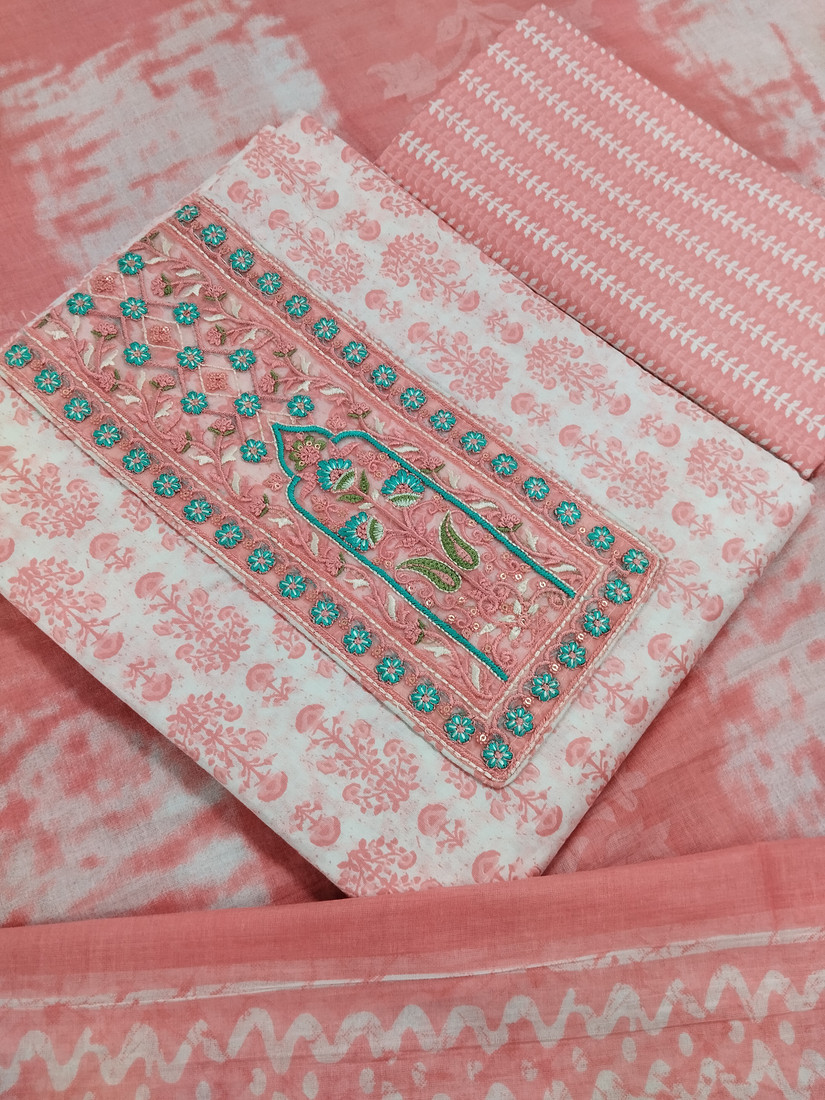 Sublime W Pure Cotton Embroidered Salwar Suit Material – Pink