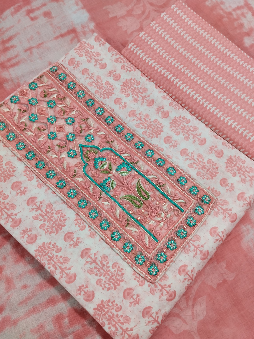 Sublime W Pure Cotton Embroidered Salwar Suit Material – Pink – view 2