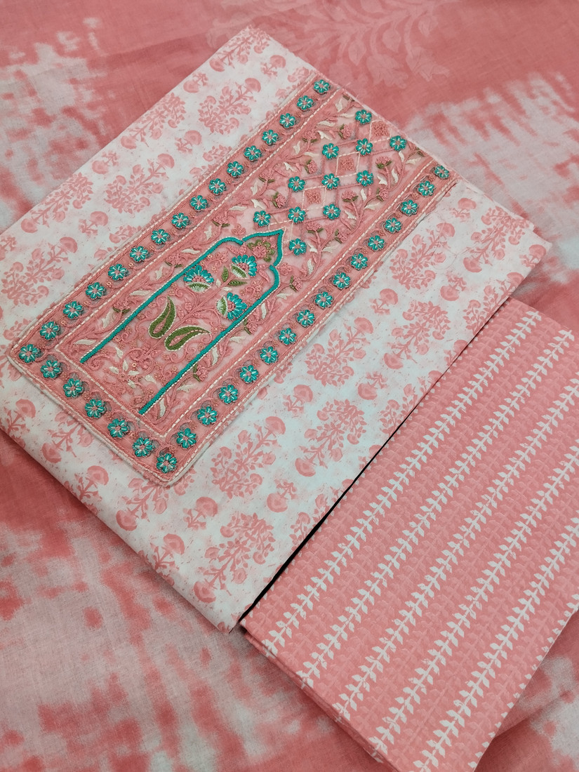 Sublime W Pure Cotton Embroidered Salwar Suit Material – Pink – view 3