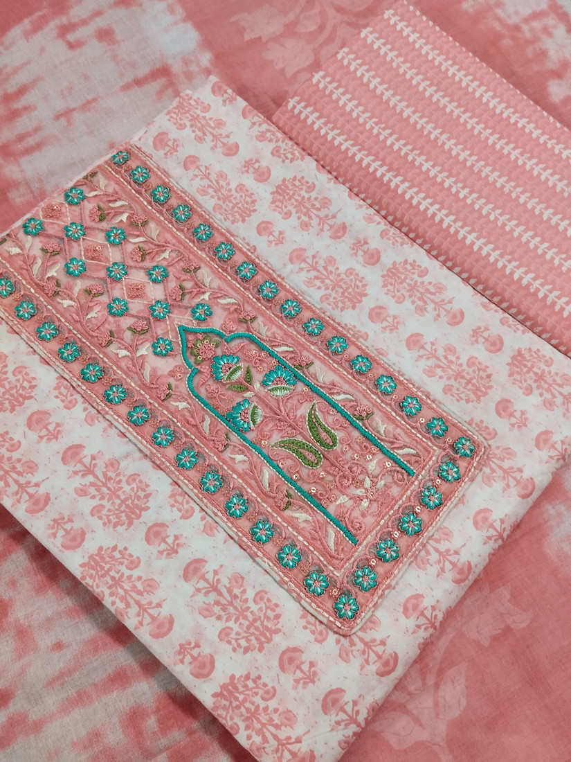Sublime W Pure Cotton Embroidered Salwar Suit Material – Pink – view 5