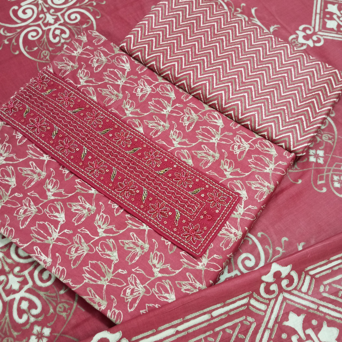 Sublime W Pure Cotton Embroidered Salwar Suit Material – Red