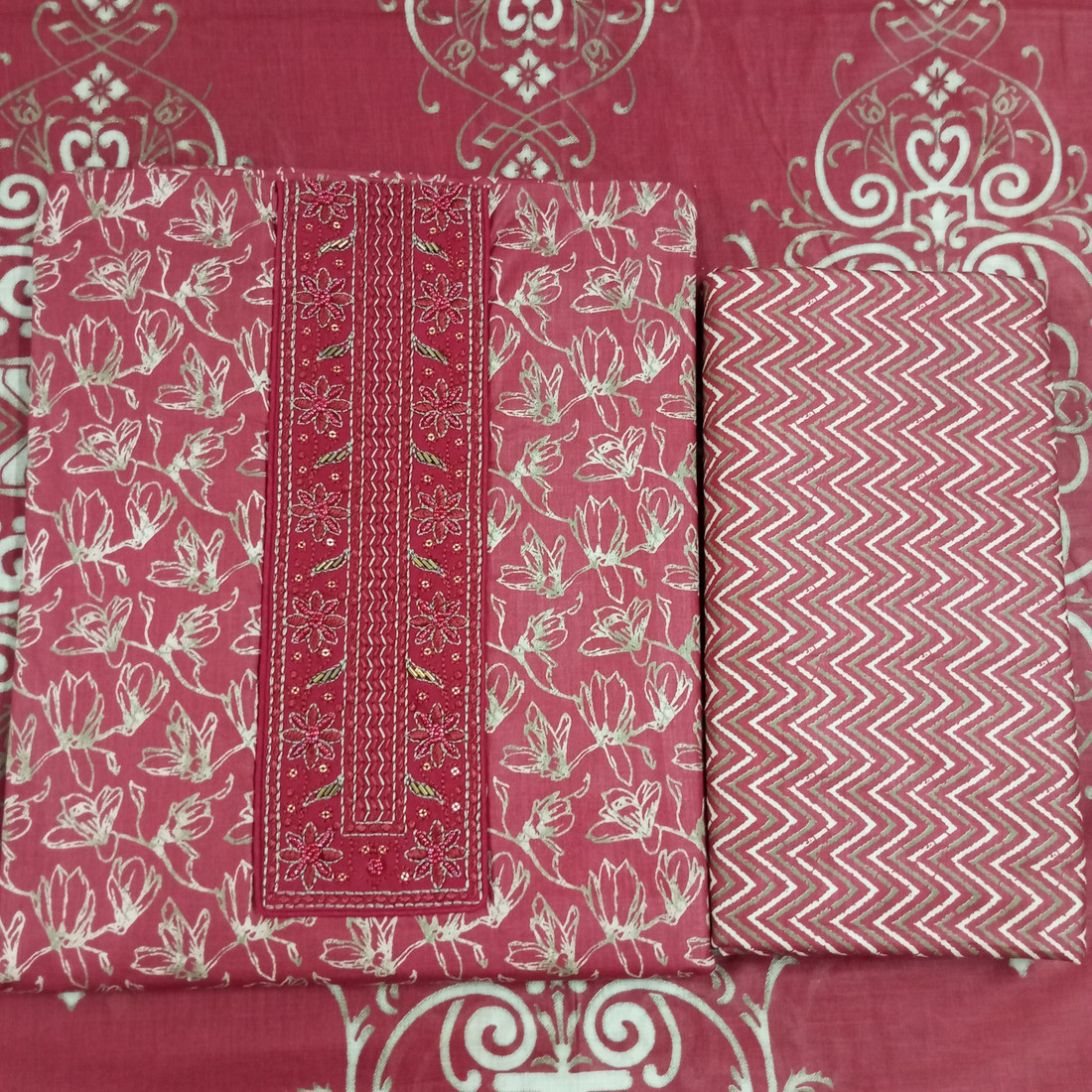 Sublime W Pure Cotton Embroidered Salwar Suit Material – Red – view 4