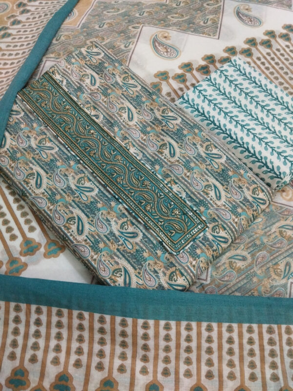 Sublime W Pure Cotton Embroidered Salwar Suit Material – Turquoise
