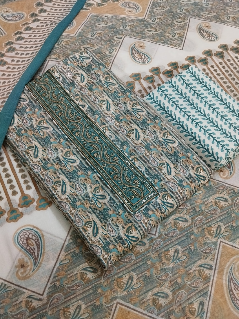 Sublime W Pure Cotton Embroidered Salwar Suit Material – Turquoise – view 2