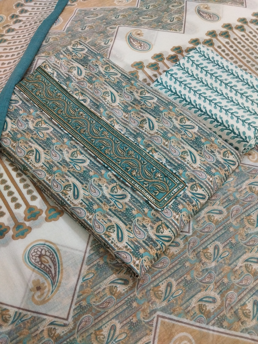 Sublime W Pure Cotton Embroidered Salwar Suit Material – Turquoise – view 3
