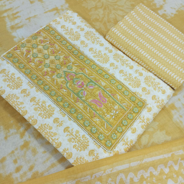 Sublime W Pure Cotton Embroidered Salwar Suit Material – Yellow