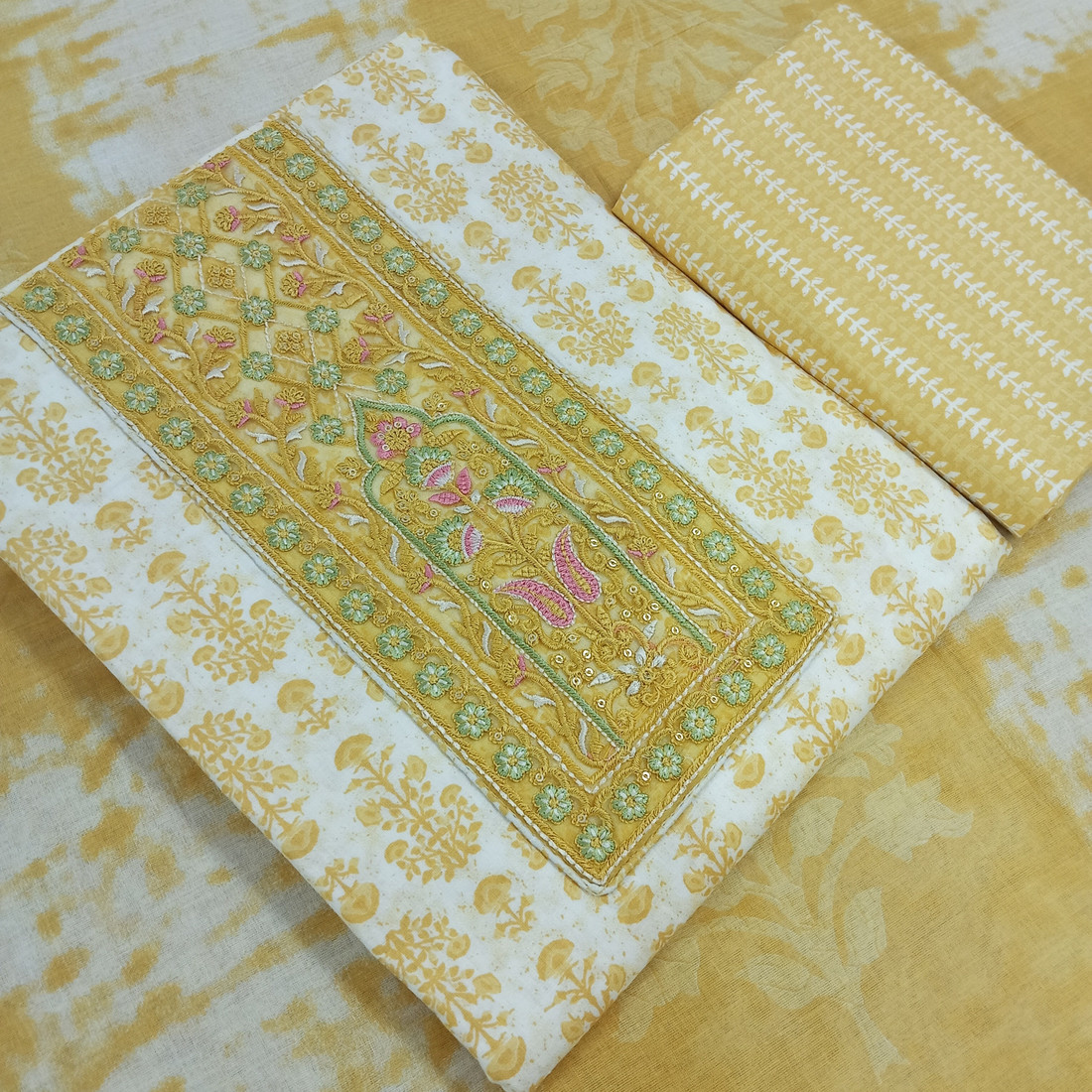 Sublime W Pure Cotton Embroidered Salwar Suit Material – Yellow – view 2