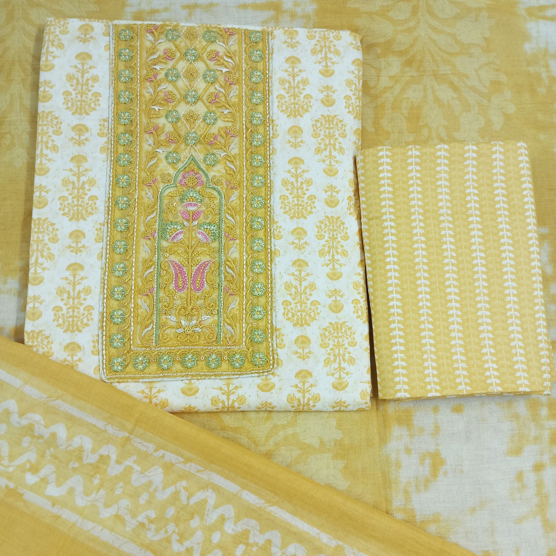 Sublime W Pure Cotton Embroidered Salwar Suit Material – Yellow – view 4