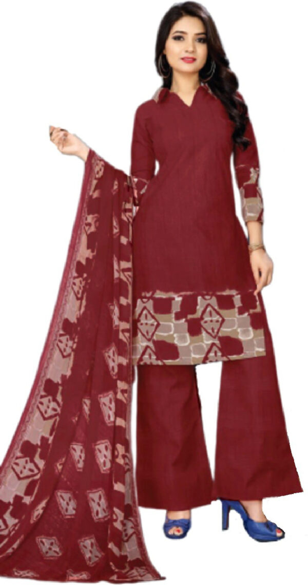 Sublime W Pure Cotton Printed Kurta & Palazzo Material () – Maroon