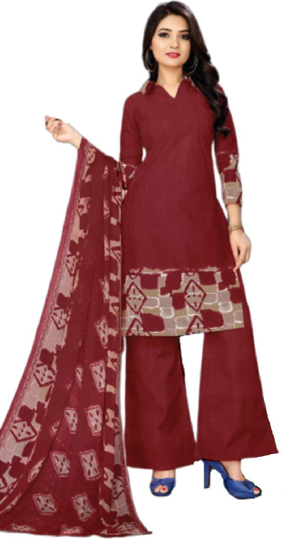 Sublime W Pure Cotton Printed Kurta & Palazzo Material () โ Maroon