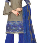 Sublime w pure cotton printed salwar suit material blue and light brown