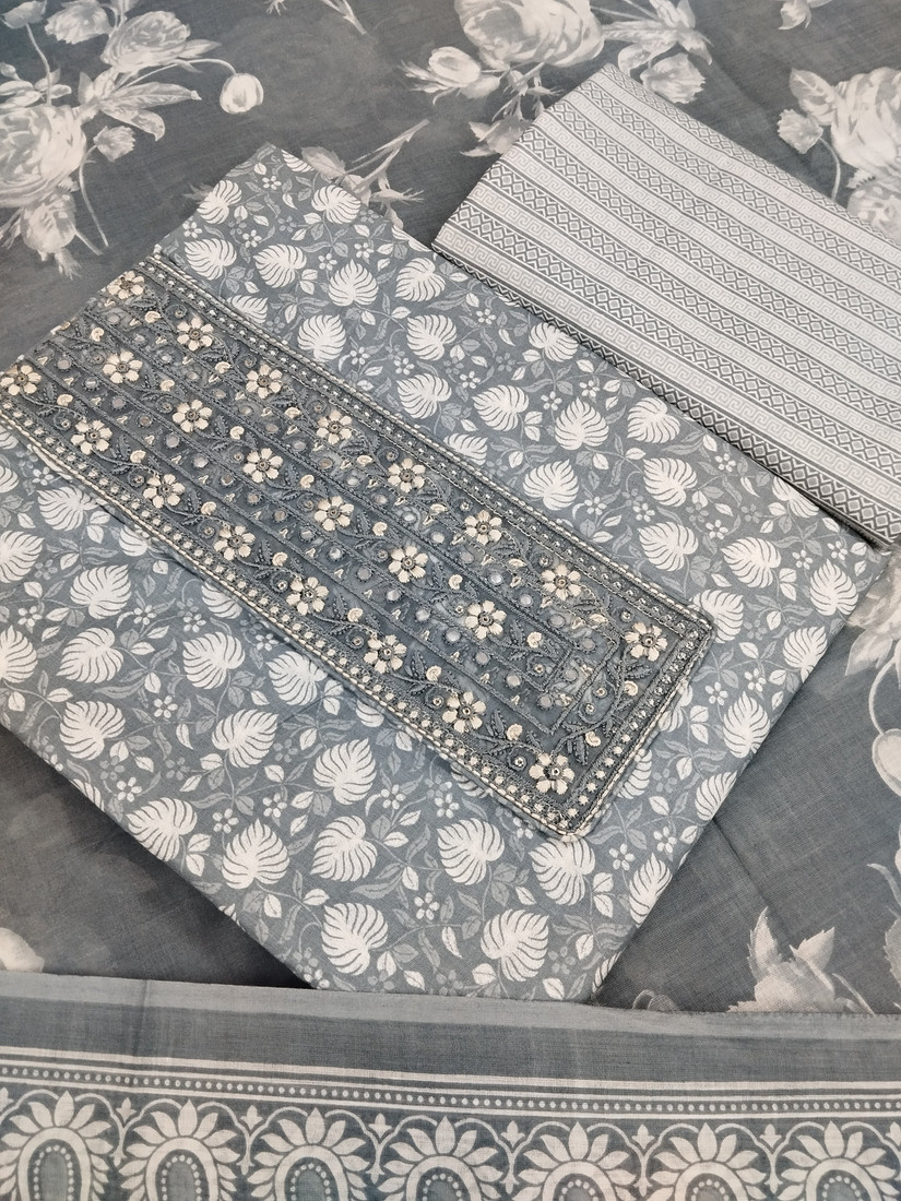 Sublime W Pure Cotton Printed Salwar Suit Material – Grey