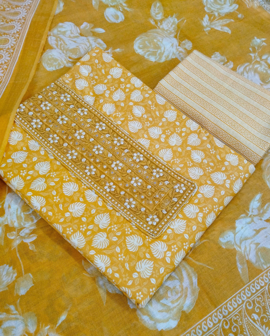 Sublime W Pure Cotton Printed Salwar Suit Material () – Yellow – view 2