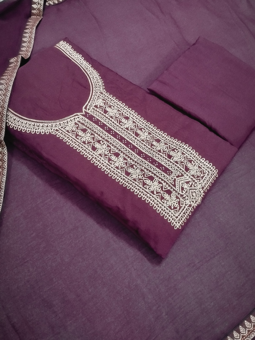 Sublime W Silk Blend Embroidered Salwar Suit Material () – Purple – view 2