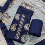 Sublime w cotton blend embroidered salwar suit material navy blue