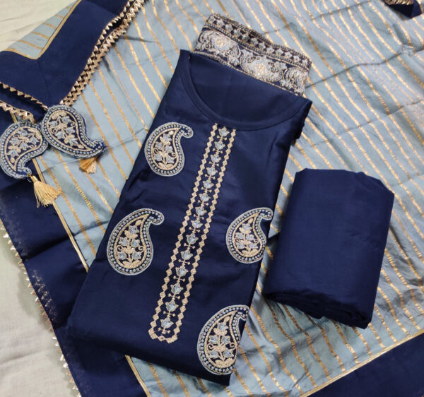 Sublime W Cotton Blend Embroidered Salwar Suit Material – Navy Blue