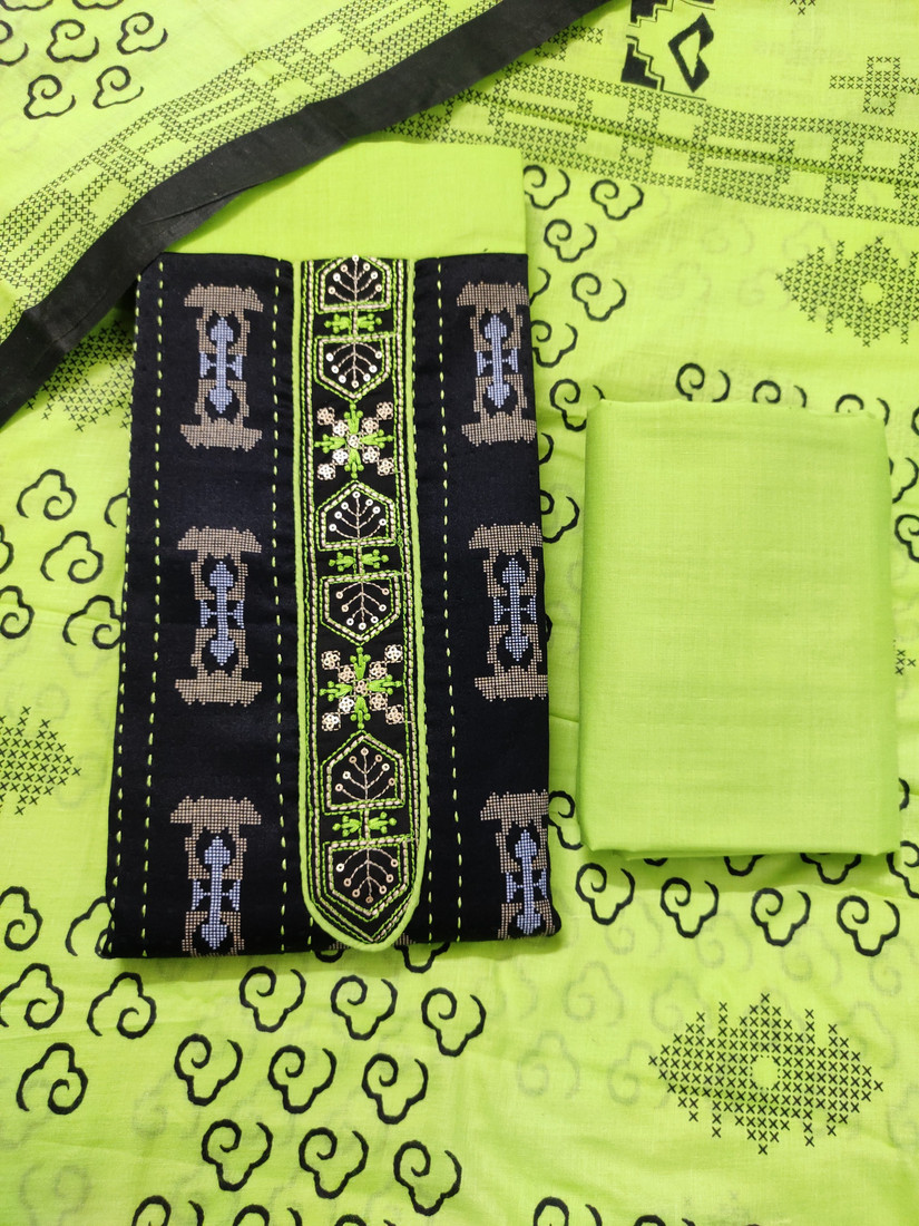 Sublime W Polycotton Embroidered Salwar Suit Material – Black & Green