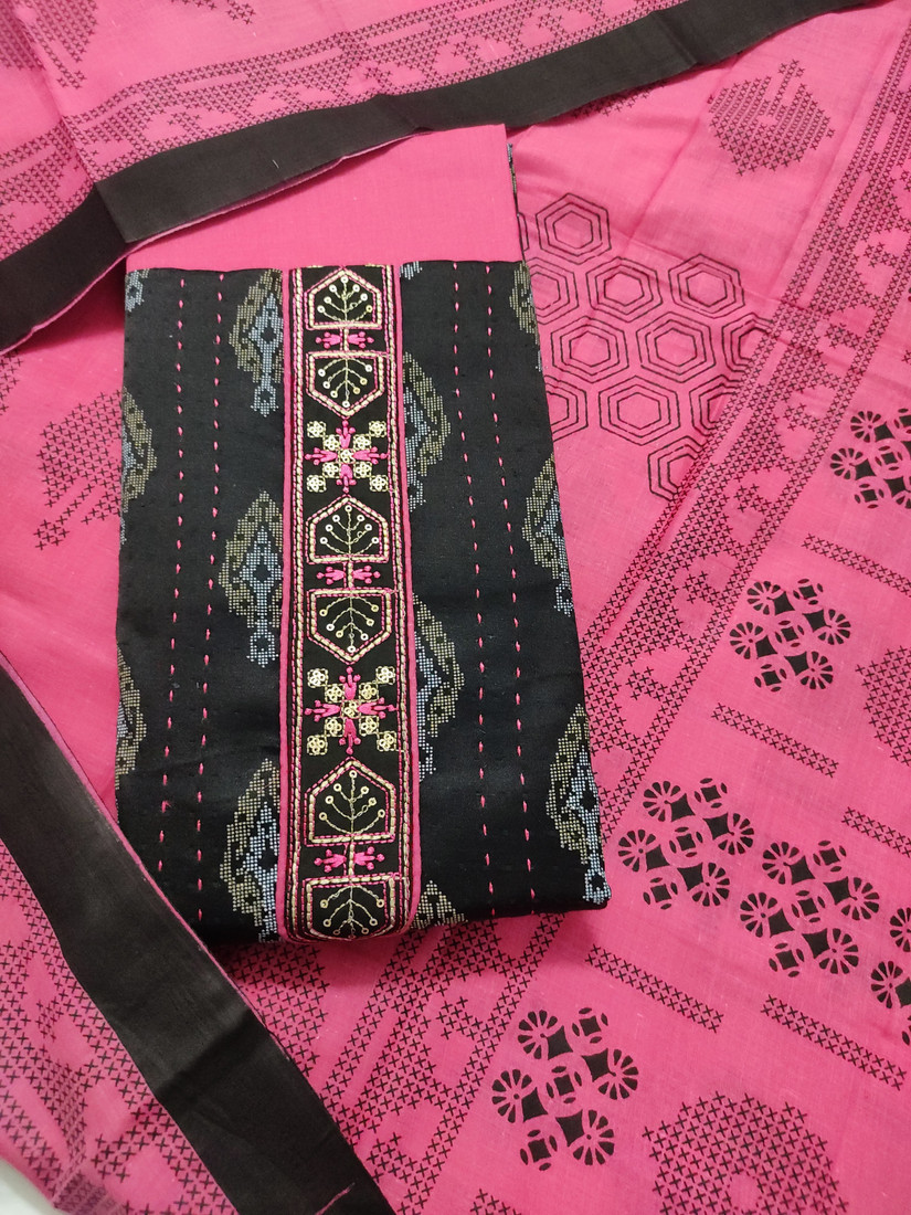 Sublime W Polycotton Embroidered Salwar Suit Material – Black & Pink