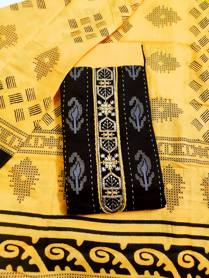 Sublime W Polycotton Embroidered Salwar Suit Material – Black & Yellow